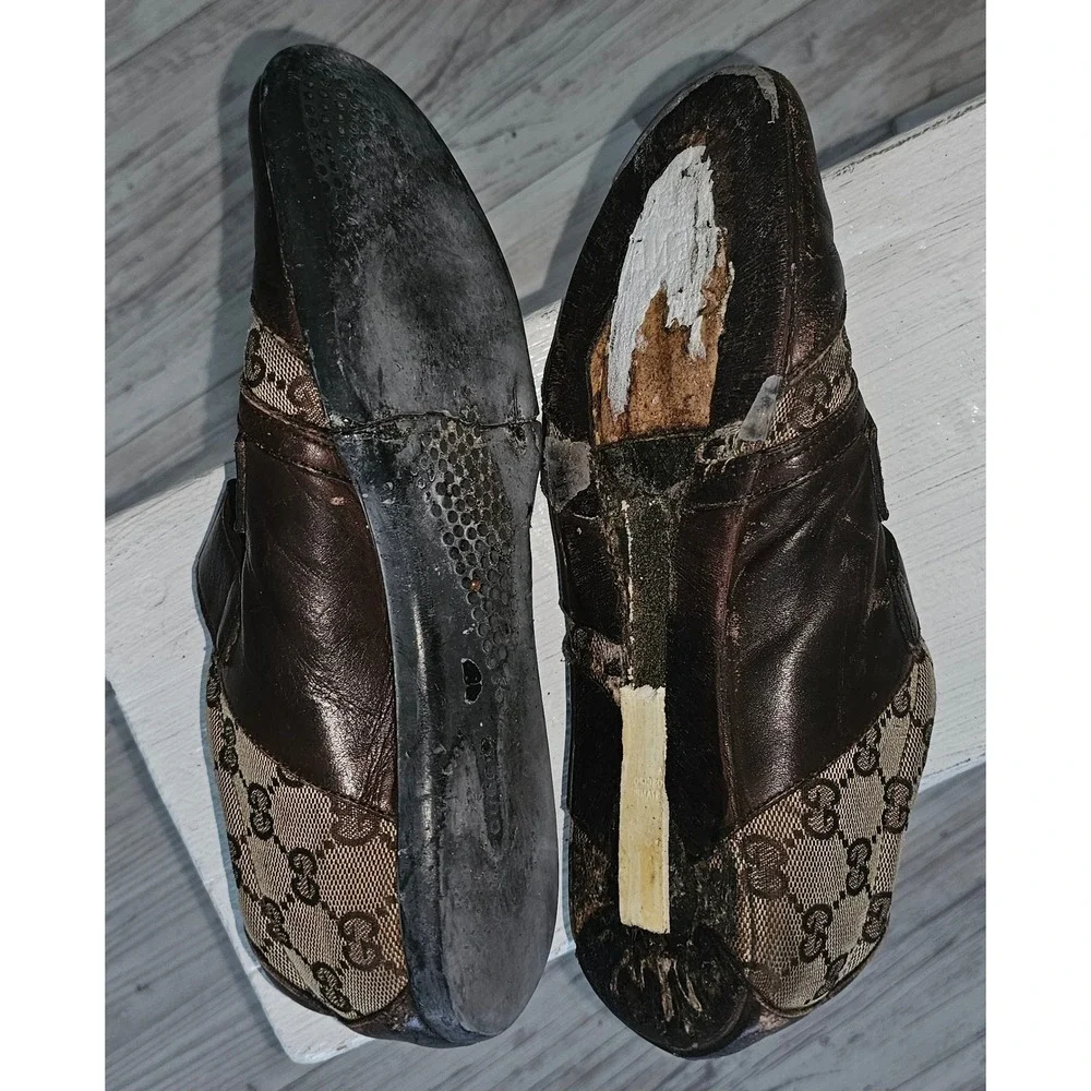 Gucci s GG Monogram Canvas Leather Double Strap Sneakers Brown Men 38.5 094130